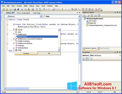 Screenshot Microsoft Visual Basic Windows 8.1